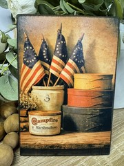 Primitive Campfire Marshmallows Tin Vignette Sign 4×6 Handmade w/Easel