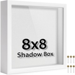 8×8 Shadow Box Frame | Soft Linen Back & Push Pins Included, Polystyrene Glass M
