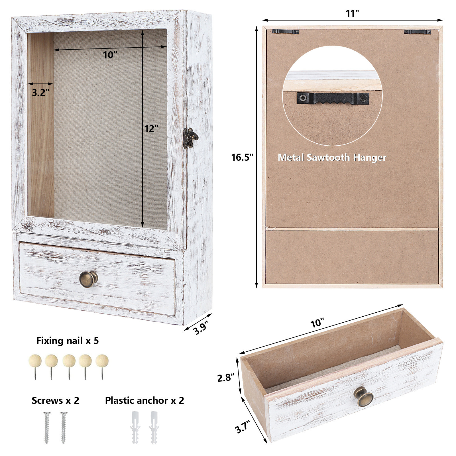 Shadow Box Frame 3.2" Deep Shadow Box Display Case w/ Real Glass and Drawer gallery