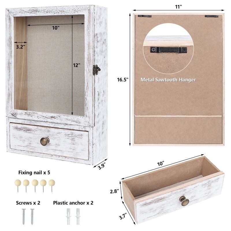 Shadow Box Frame 3.2" Deep Shadow Box Display Case w/ Real Glass and Drawer gallery