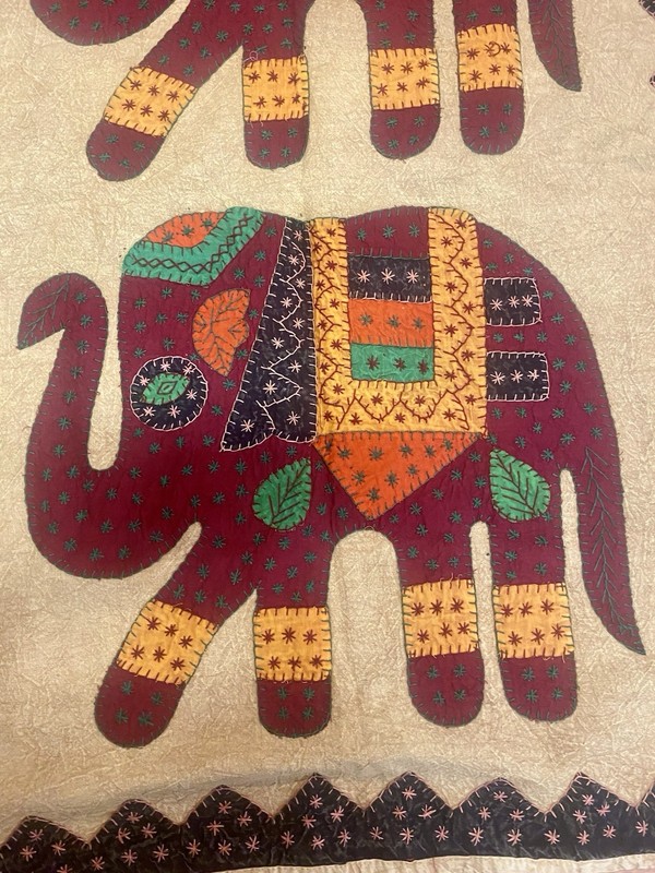 Vintage Elephant Wall Hanging Patchwork Tapestry Quilt Mirrors 57inx39in Boho gallery