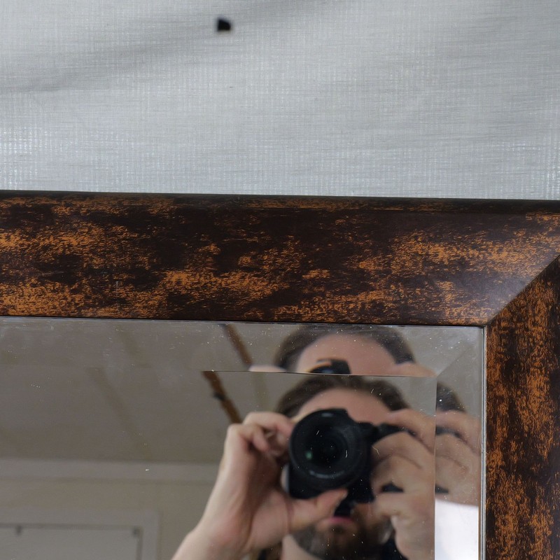 Large Rectangular Wall Mirror Brown Copper Mottled Frame Beveled Glass with Wire gallery
