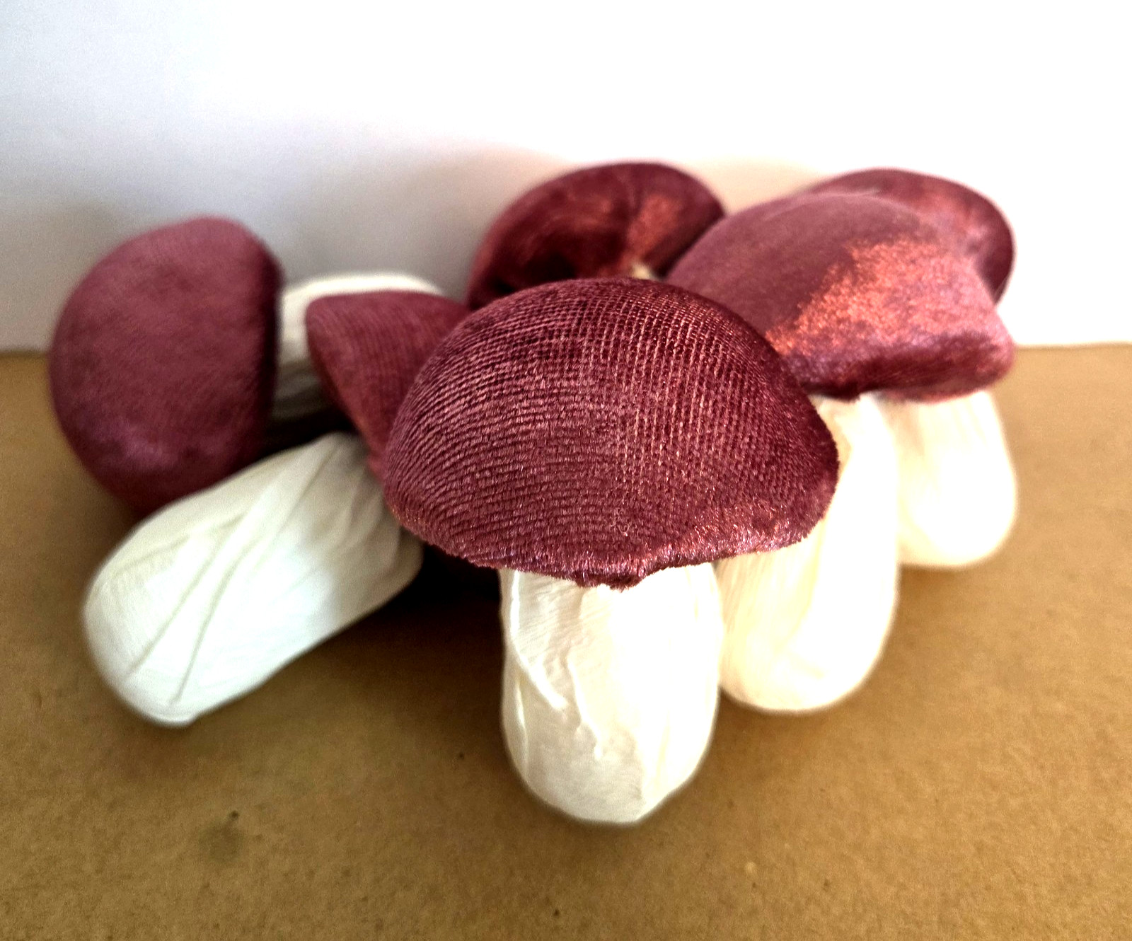 Decorative Mushrooms Raffia Bottom Plush Top Brown Burgundy Blue Lot 18 gallery