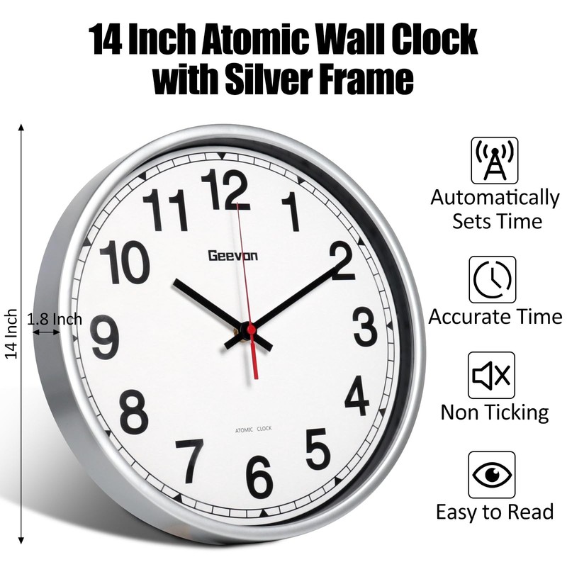 14 Inch Atomic Wall Clock - -Setting Analog Clock with Automatic Time Sync - ... gallery