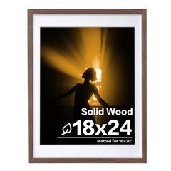18×24 Poster Frame Solid Wood Frame with Plexiglass Matted for 16×20 for Wall…