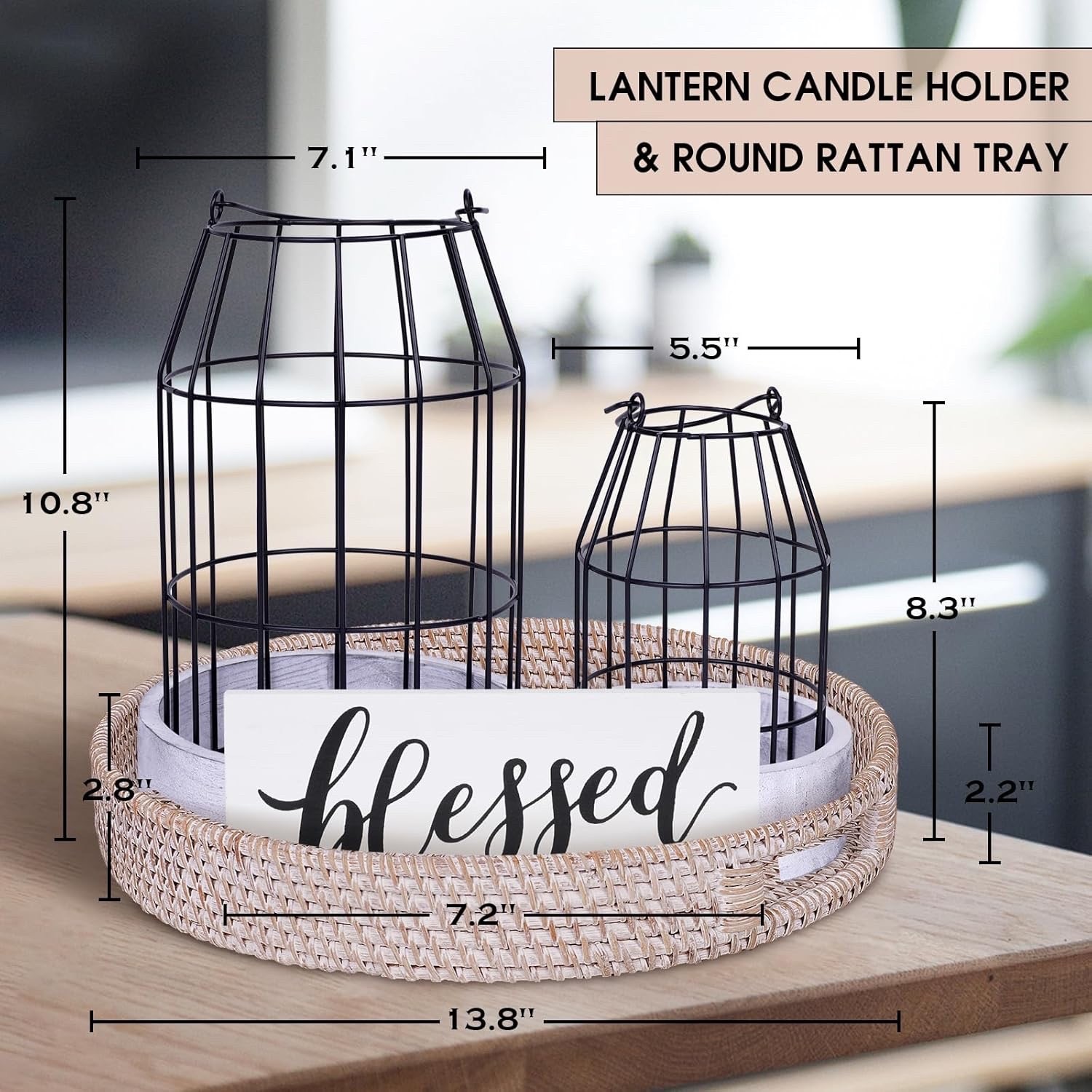 Rustic Farmhouse Decor Set, 7 Piece Lantern Tray Candle Centerpiece Decor gallery