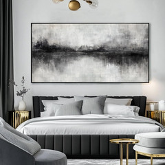 Large Black and Grey Abstract Canvas Art for Living Room Decor 29″X58