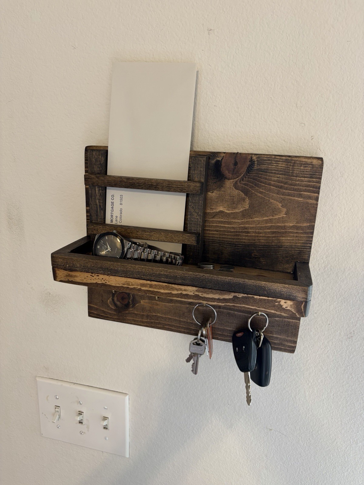 Rustic Key Holder for Wall Farmhouse Shelf with 4 Hooks Key Racks Mail Organizer gallery