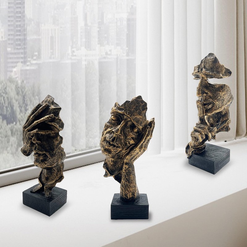 3pcs Thinker Statuesilence Is Gold Abstract Art Figurineno Hear No See No Speak gallery