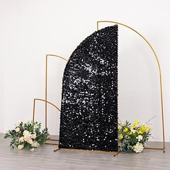 6 ft BLACK Double Sided Big Payette Sequin Half Moon Arch STAND COVER Party