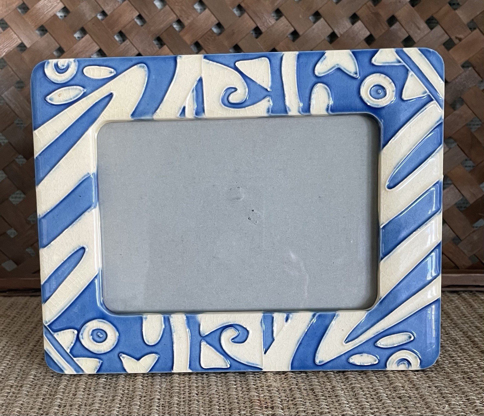 Blue White Picture Photo Frame Stoneware/Pottery Material Heavy Holds 5 X 7 gallery