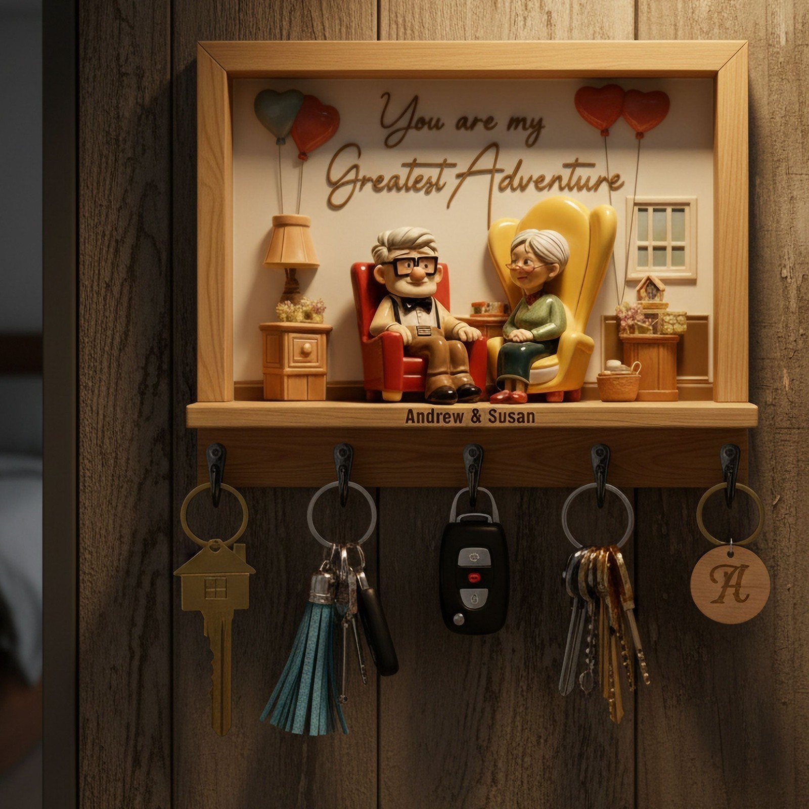 Romantic Couple Acrylic Key Hanger – Personalized Gifts For Couple, Anniversary gallery