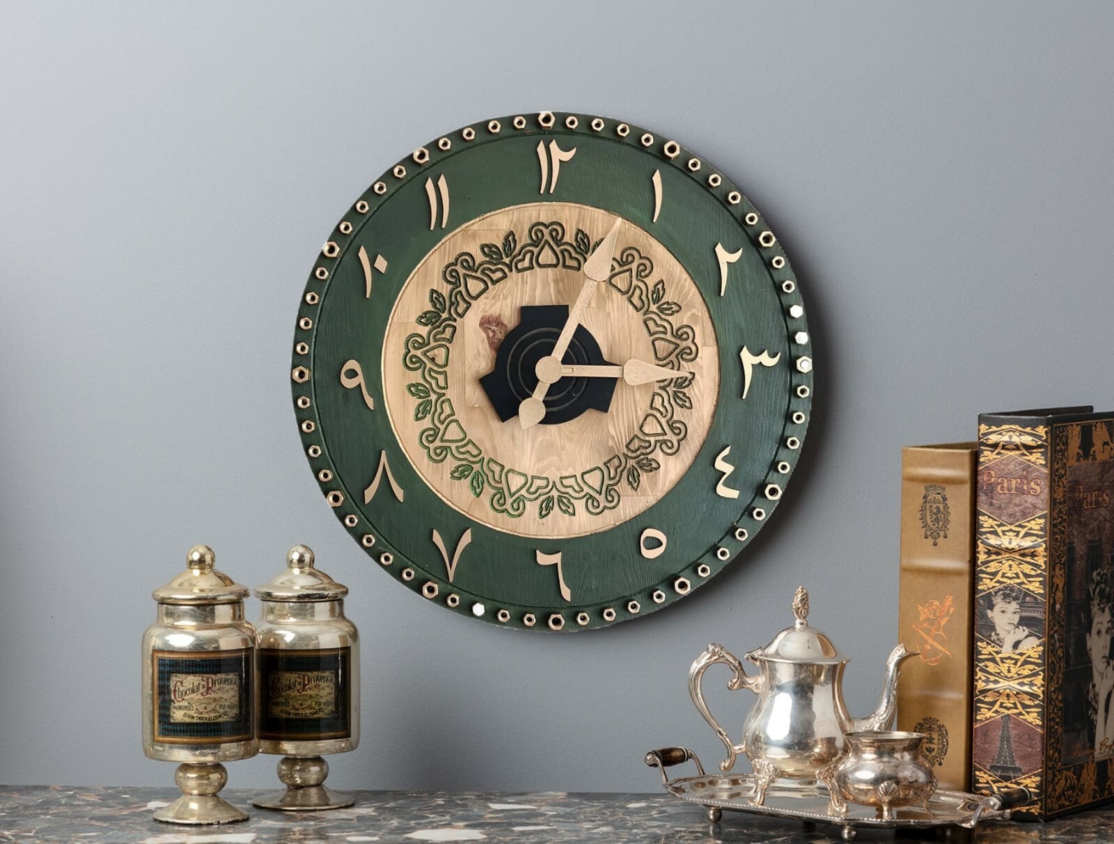 60Cm Large MDF Wall Clock Arabic Number Handcrafted & Designed with Gold Pattern gallery