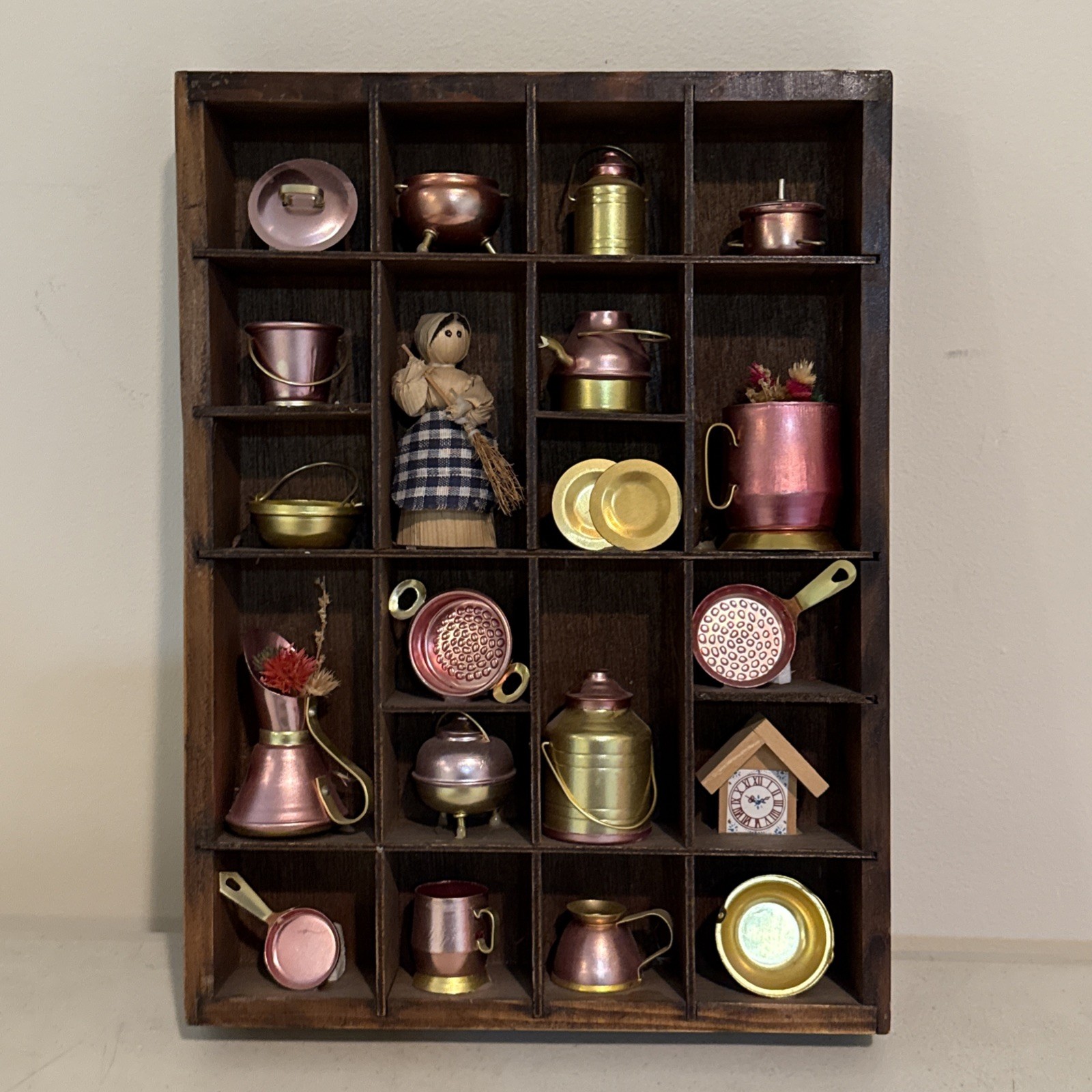 Shadow Box Mini Pots Pans Kitchen Theme Doll House Size Wall Decor VTG Taiwan gallery