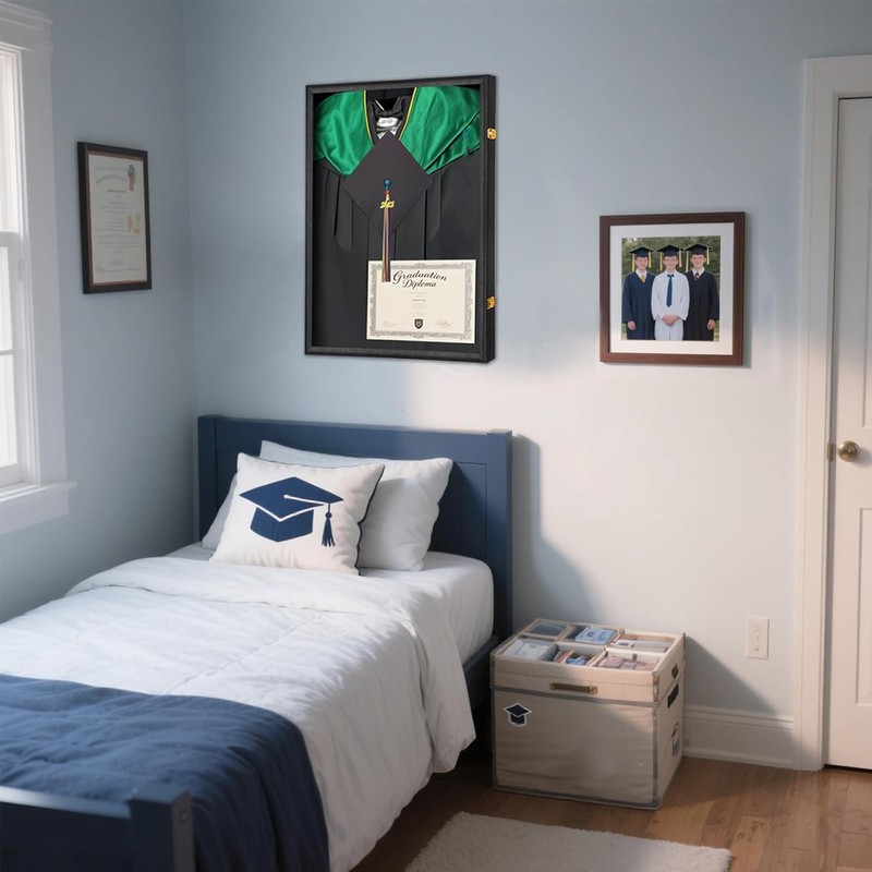Graduation Shadow Box Frame Display Case Gown Diploma Wall Mount Large gallery