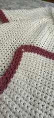 Handmade Crochet Bed Throw Blanket White with Pink Bordered Edge for Bedroom