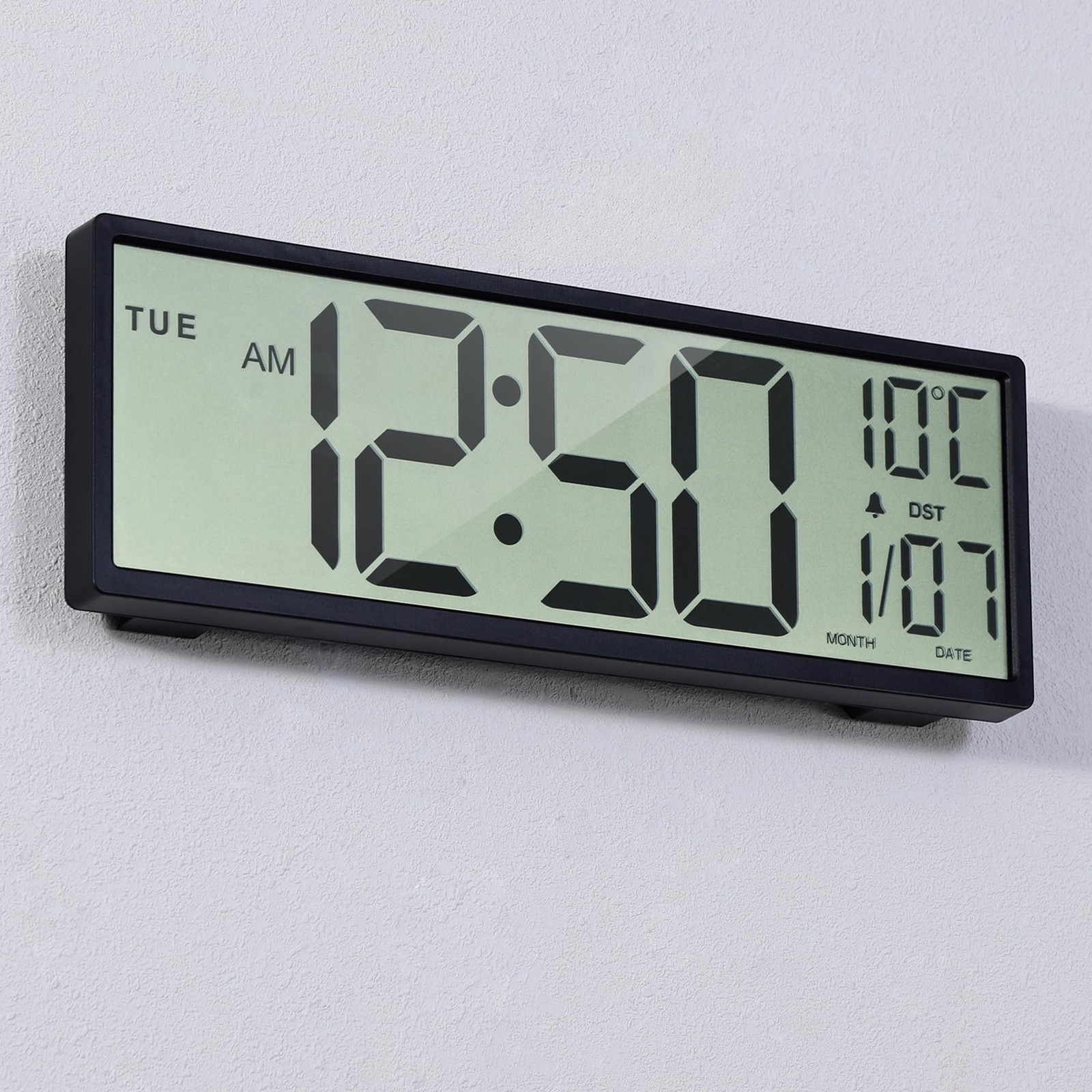 15 Inch Large Digital Wall Clock Battery Operated Black Calendar Auto DST gallery