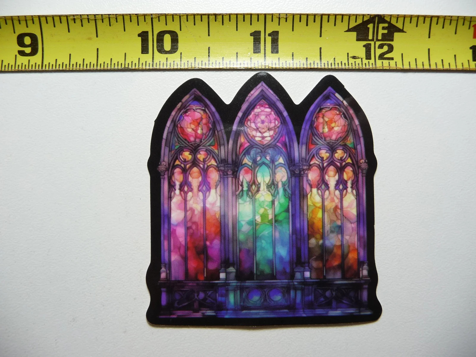 3 ARCHES WINDOW SMALL STICKER DECAL STAINED GLASS STYLE BEAUTIFUL COLORS gallery