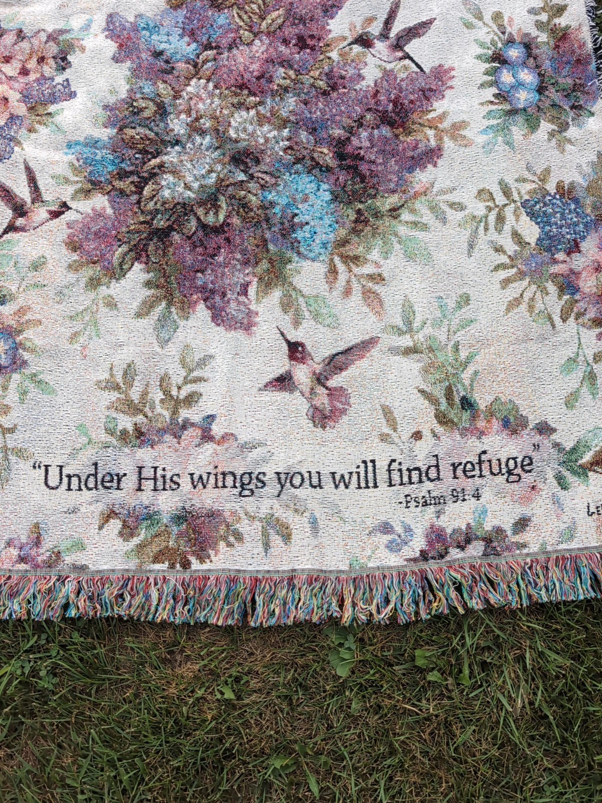 Hummingbird Throw Blanket "Under His Wings" Psalm 91:4 50x60 In. Tapestry gallery