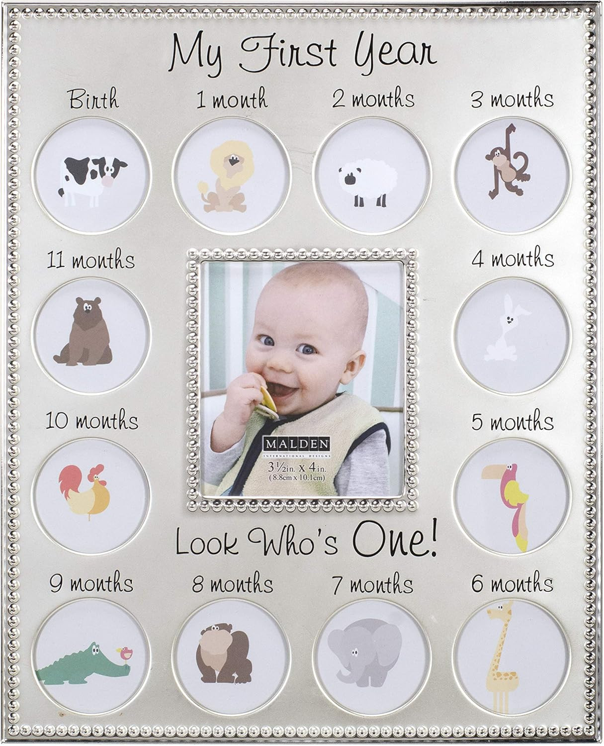 International Designs My First Years Beaded Two Tone Silver Metal Picture Frame, gallery