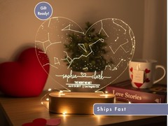 Custom Star Map Night Light, Personalized Anniversary or Couples Gift