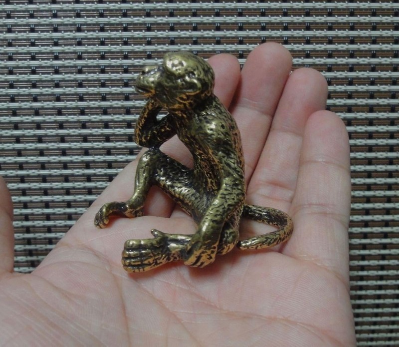 Solid Brass Monkey Figurine Vintage Bronze Color Thinker Statue for Home Decor gallery