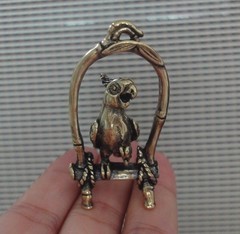 Solid Brass Parrot in Birdcage Animal Statue Pendant for Home Decor