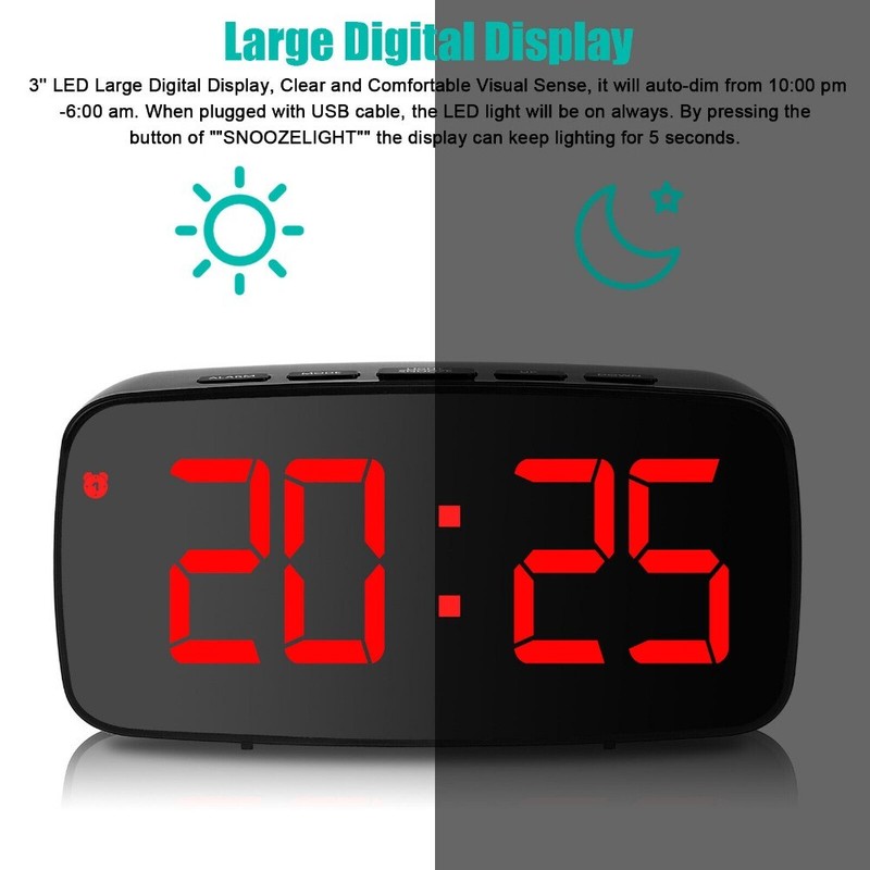 Digital LED Desk Alarm Clock USB Snooze Temperature °C/F Date Display Bedroom gallery