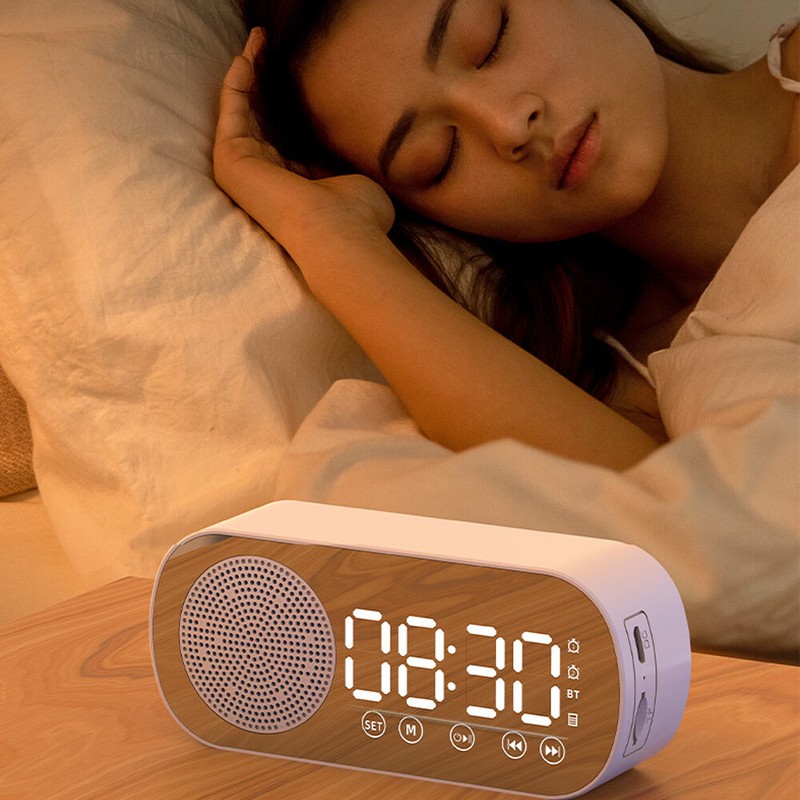 Wireless Bluetooth-Compatible Speaker FM Radio Clock Dual Alarm USB Rechargeable gallery