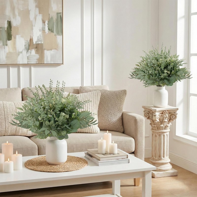 130 Pcs Artificial Mixed EucalyptusStems Bulk, 5 Kinds of Faux GreeneryEucaly... gallery
