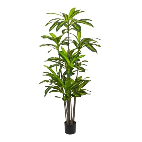 Artificial Dracaena Tree 6FT - Fake Tree with Black Planter - 6ft Dracaena 6ft gallery