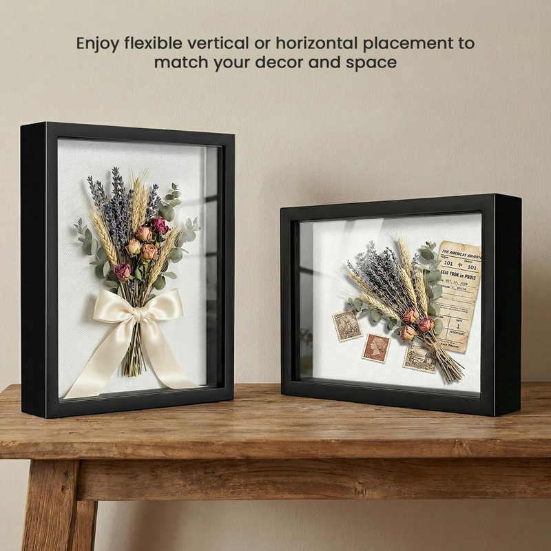 8x10 Shadow Box Frame | Soft Linen Back & Push Pins Included, Polystyrene Glass gallery