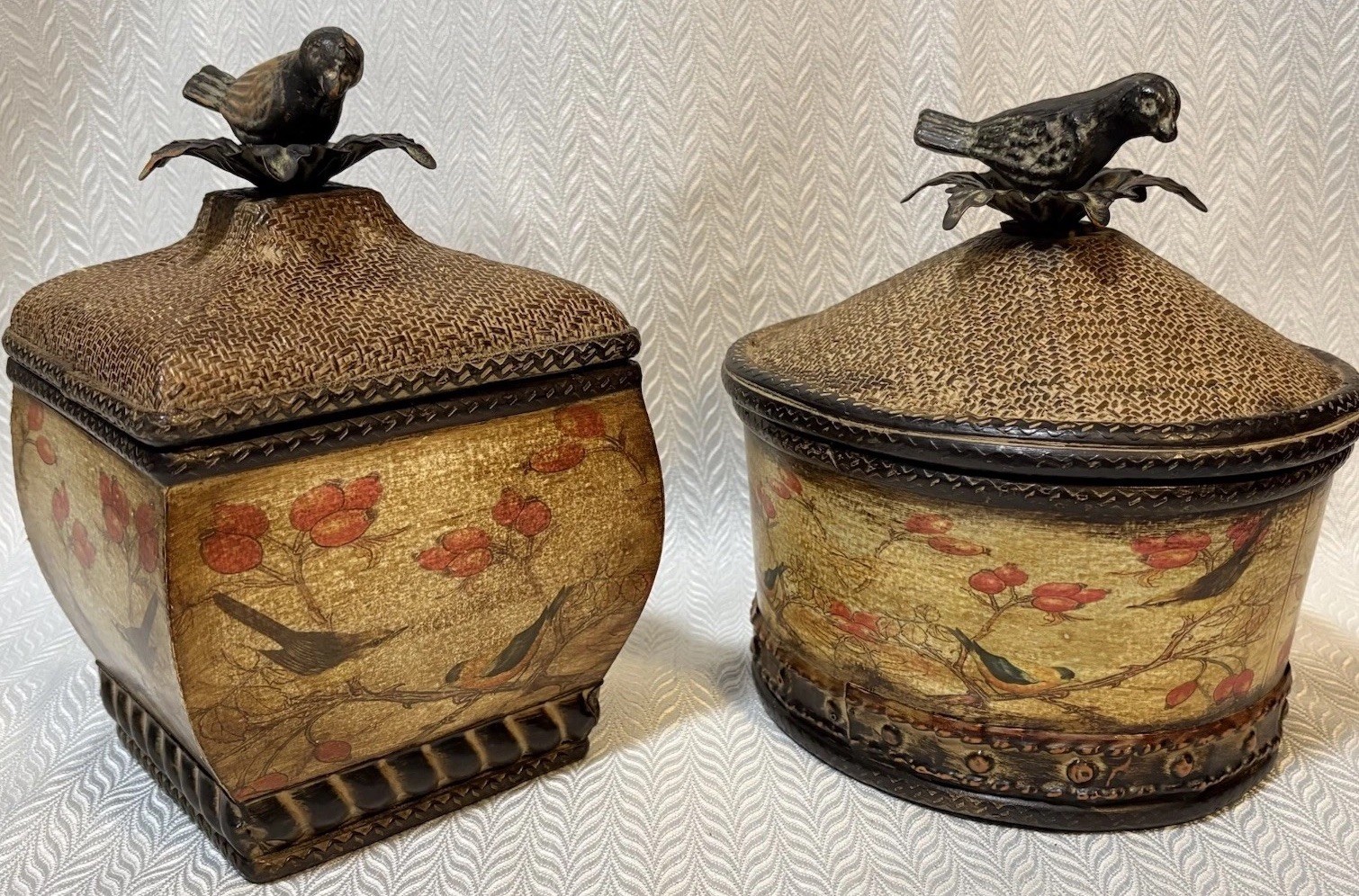CBK Set 2 Decorative Boxes Bird Lid Rustic Cottage Trinket Storage gallery