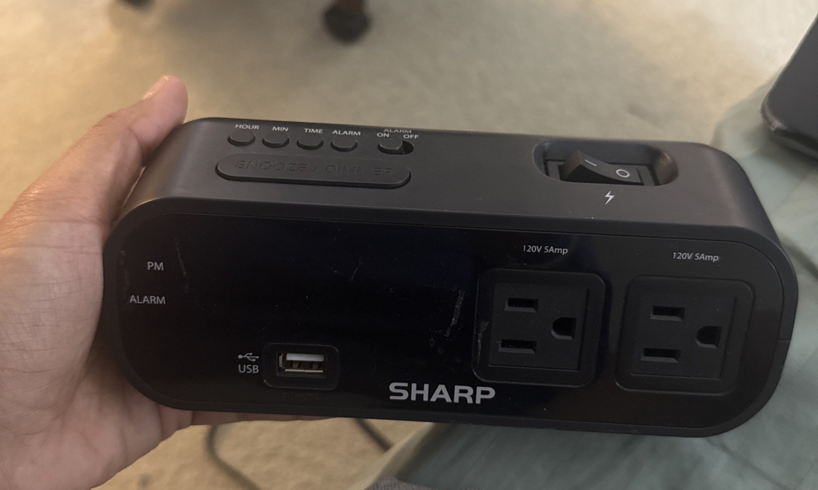 Sharp Digital Alarm Clock SPC137 USB Charge Port 2 AC Outlets Red LED Display gallery