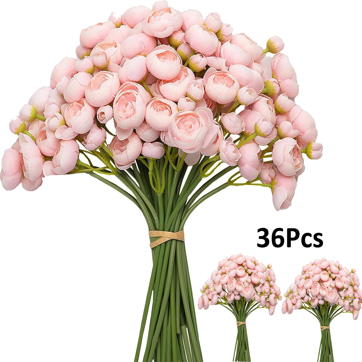 36Pcs Ranunculus Artificial Flowers Mini Cream Fake Flowers for Wedding Bouquet gallery