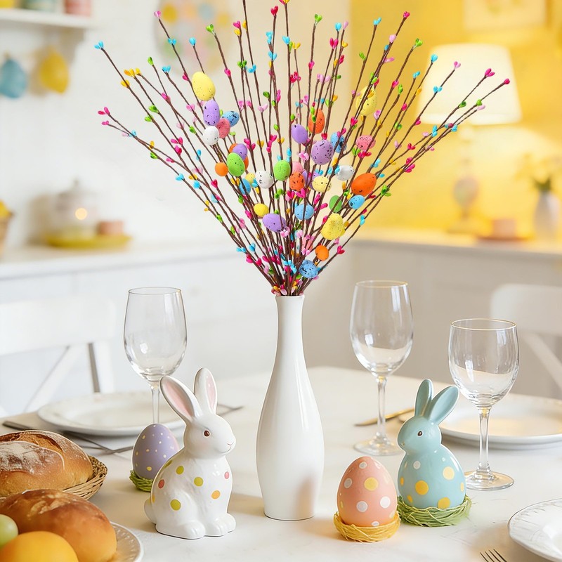 39Pcs Easter Decorations Artificial Easter Spray Vine with Pastel Eggs and Be... gallery