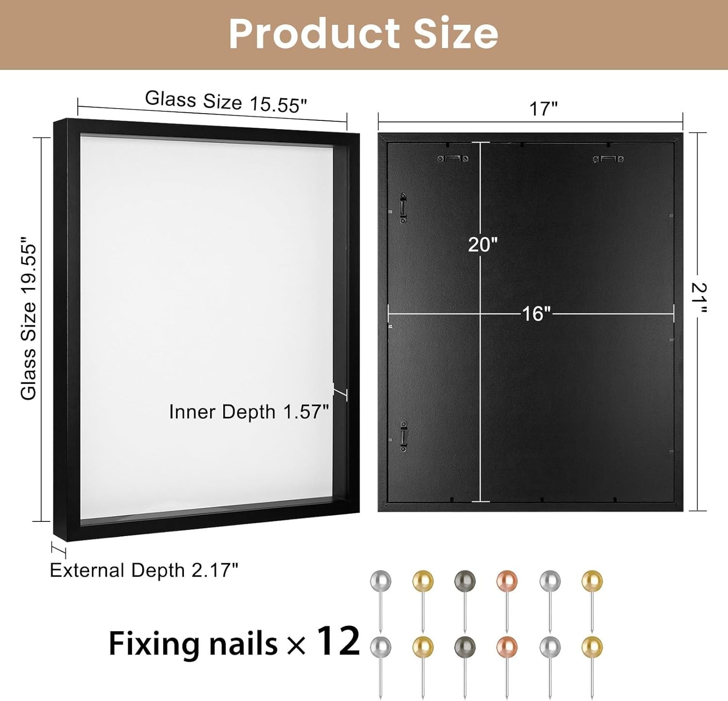 16x20 Shadow Box Frame,Memory Display Case,12 Push Pins Included,Black gallery