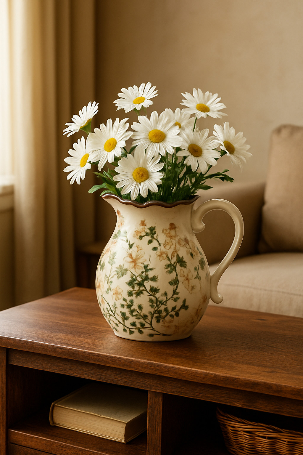 Ceramic Pitcher Vase-Rustic Farmhouse Floral Table Decor gallery