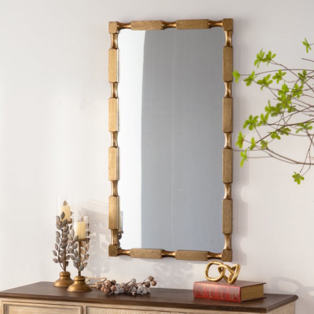 Gold Bamboo Style Rectangular Wall Mirror Gold Textured Solid Wood MDF Frame gallery