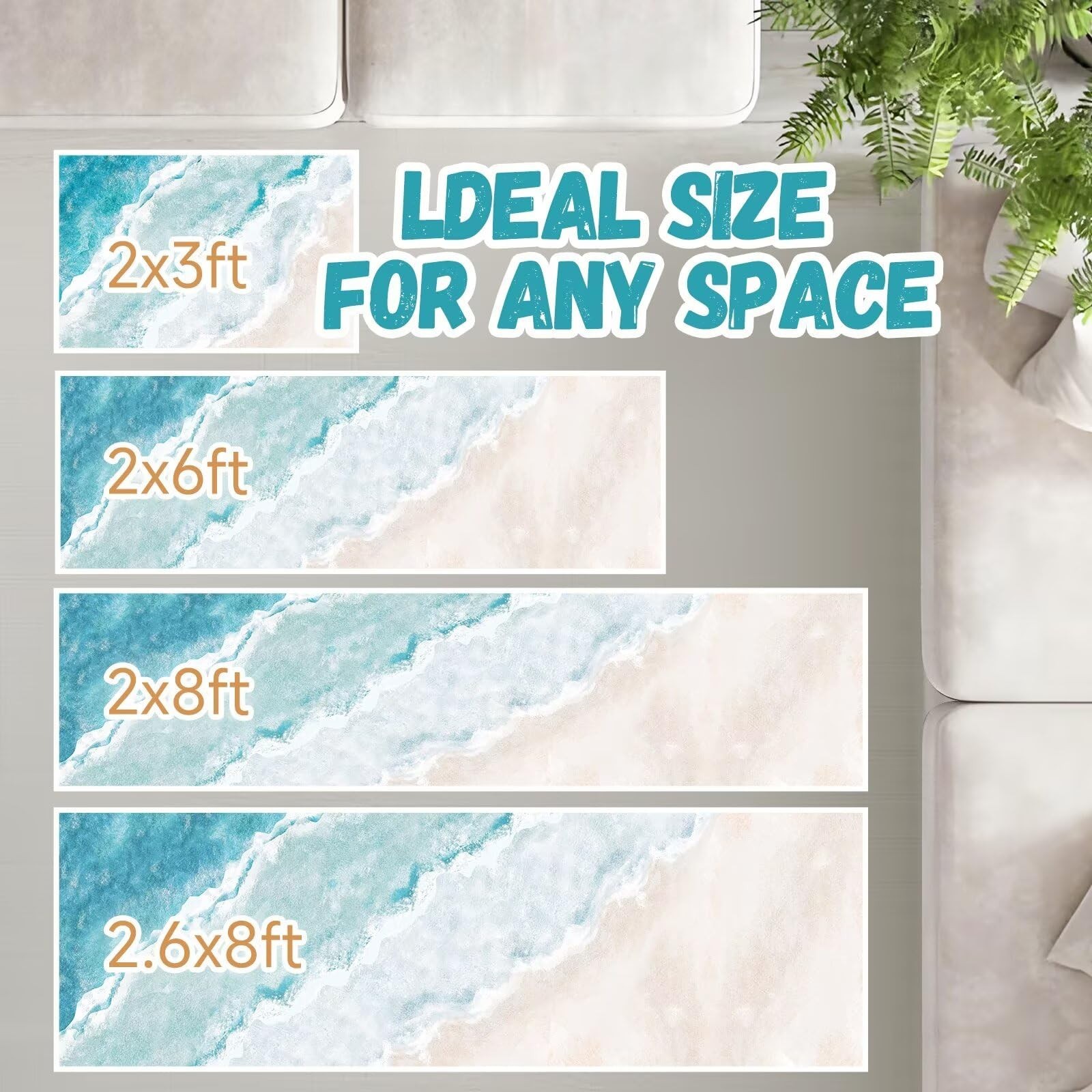 Beach Pattern 2x8ft Runner Rug Non Slip Washable Kitchen Runner Rug with Rubb... gallery