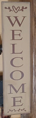 Welcome vertical Rustic Primitive Farmhouse sign Handcrafted customizable