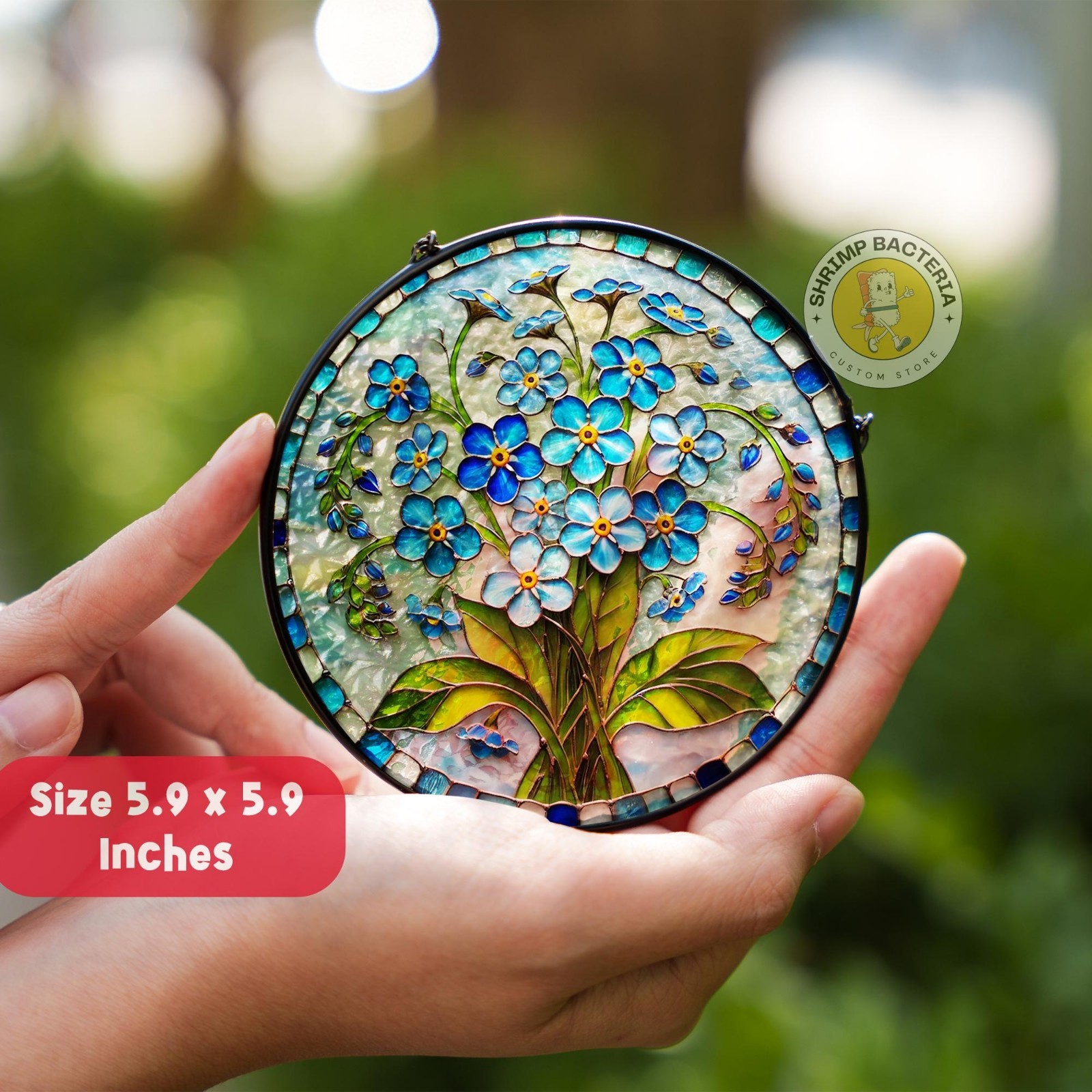 Personalized Forget Me Not Botanical Stained Glass Suncatcher gallery