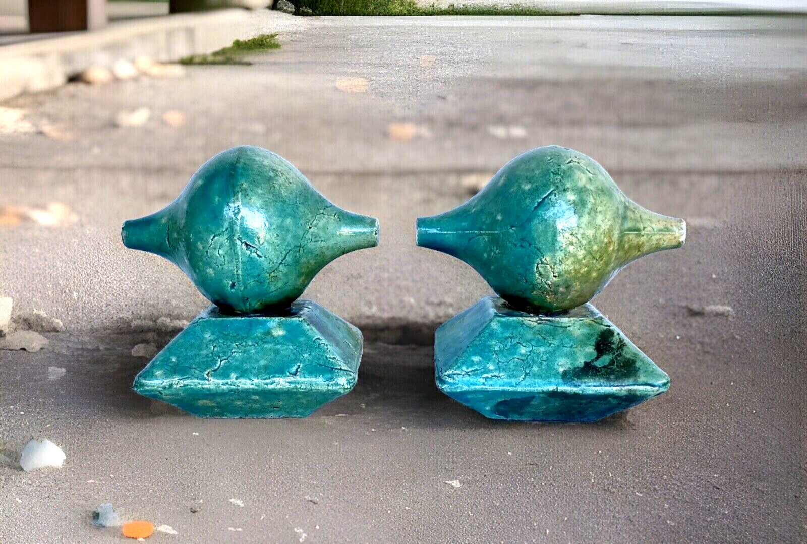 Heavy Pr Textured Turquoise Raku Ceramic Bookends Decorative Pieces 5-3/4" Tall gallery