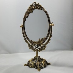 Oval Ornate Freestanding Vanity Mirror Brass Frame Retro Vintage Antique Style