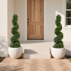 4FT Artificial Topiary Trees 2 Pack, Spiral Faux Cedar Plants for Outdoor Decor