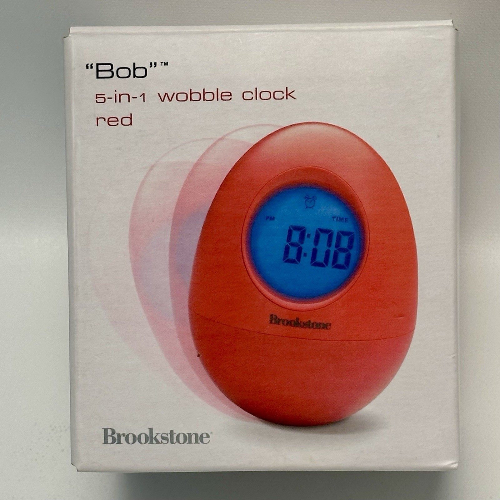 Brookstone Bob 5 in 1 Wobble Clock Silver Egg Digital Alarm Timer Temp Open Box gallery