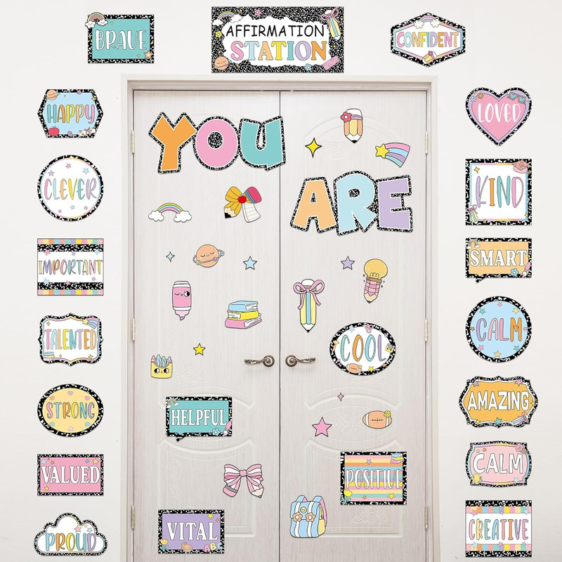 43PCS Composition Notebook Affirmation Station Bulletin Board Set Positive Bulle gallery