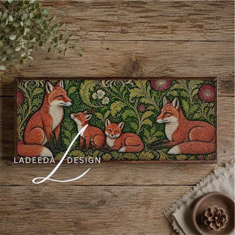 Rectangular Oak Wood Raised Tray - Riser, Fox Subject, Floral gallery