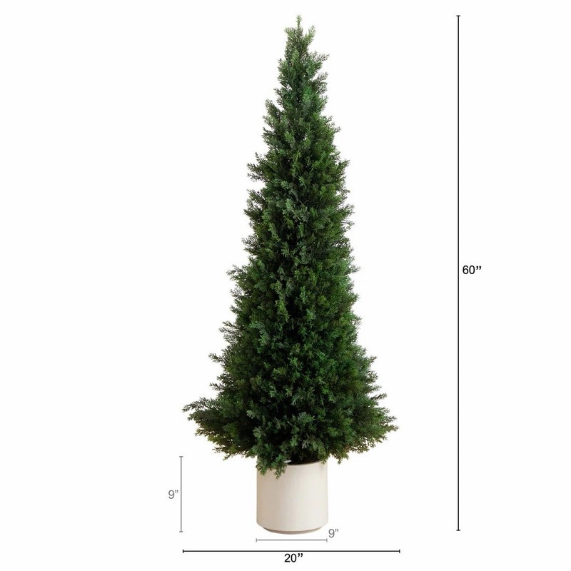 5’ UV Resistant Artificial Cedar Tree in White Planter (Indoor/Outdoor) gallery