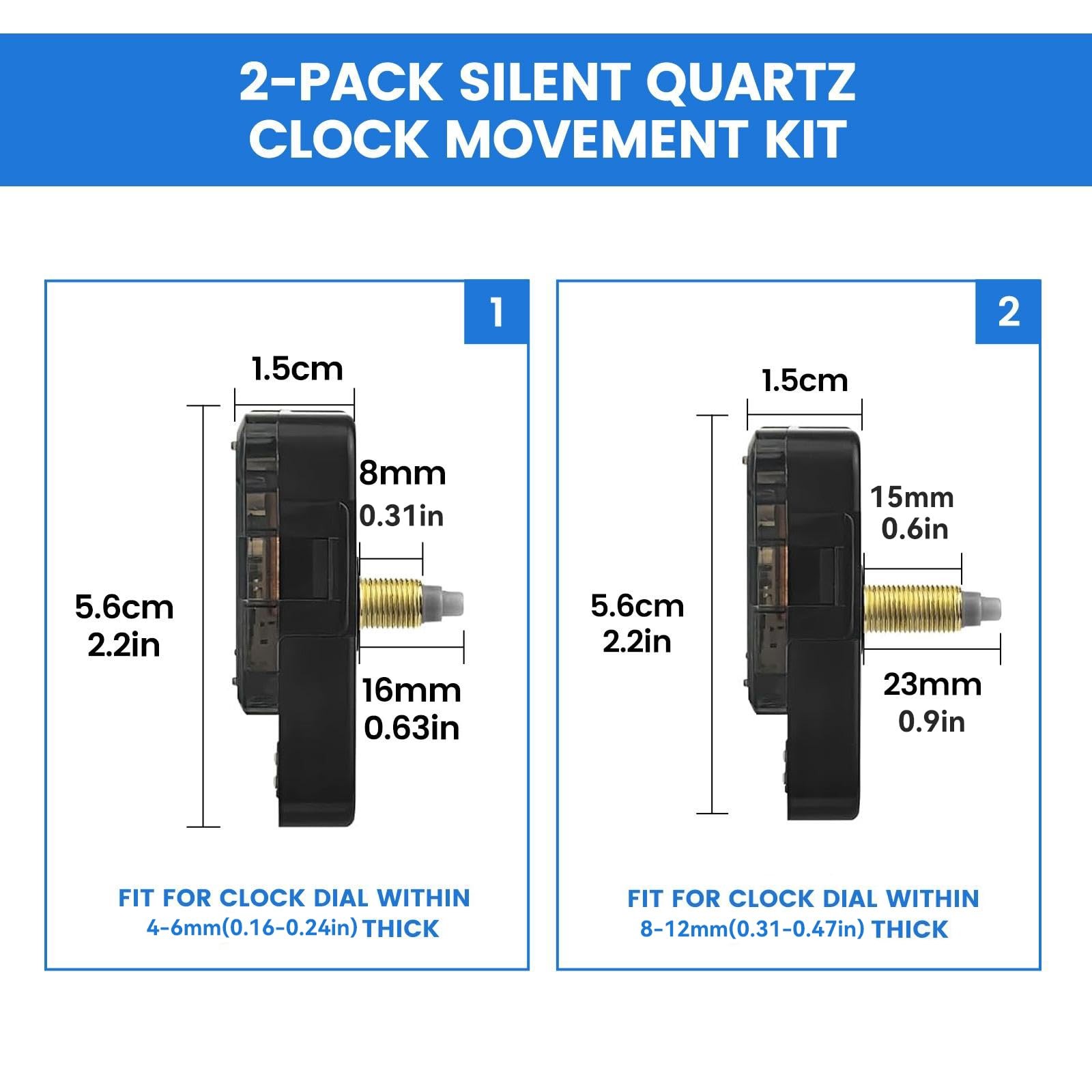 TLARTDF 2Pcs Quartz Clock Mechanism 2pcs (16mm+23mm) Mechanisms, Black gallery